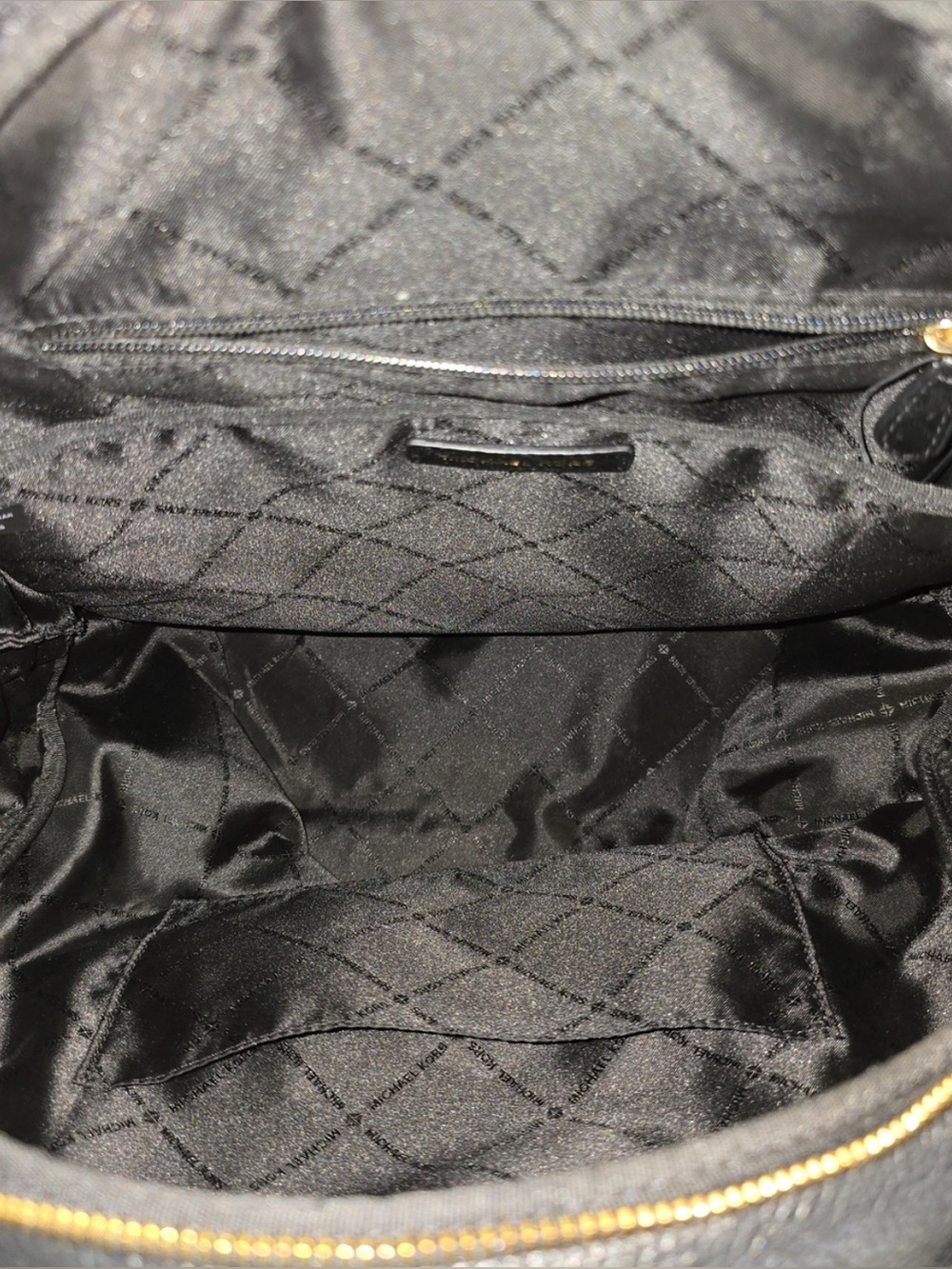 Michael Kors Emmy Large Dome Leather
Backpack Purse Black Gold Adjustable Straps - Picture 8 of 16